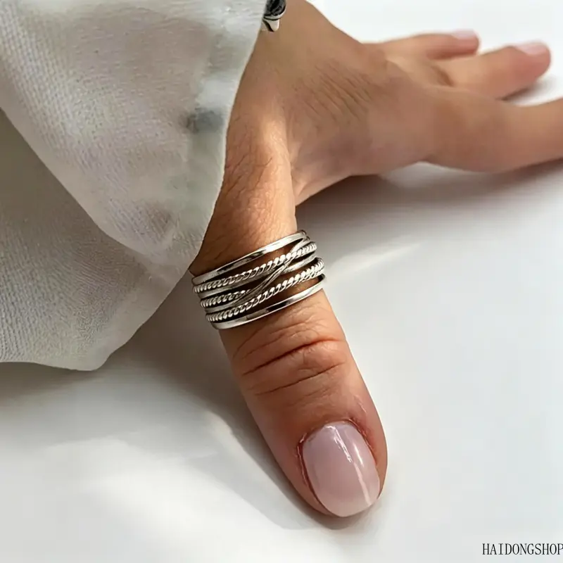 Boho Viral Coastal Quiet Luxury Woven Wrap Layered Adjustable Ring For Women, Minimal Delicate Stackable Finger Jewelry, Versatile Bohemian Accessory For Dating Beach Festival Daily Outfit Styling anniversary