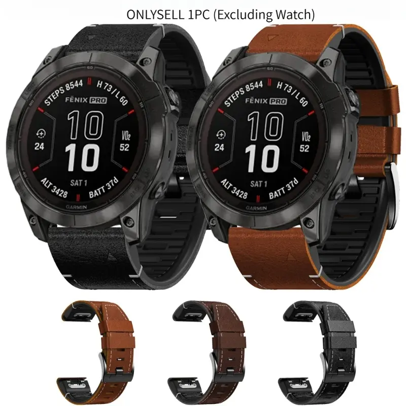 1pc 22mm 26mm Stitch-Pattern Leather-Look Silicone Quick-Release Watch Band, Soft Sweat-Resistant Adjustable Replacement Wrist Strap Compatible With Garmin Fenix 8,7X,6X,5X,5,6,7,5X Plus,6X Pro For Daily Outdoor Use (Watch Not Included)