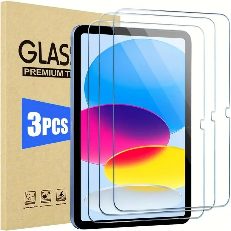 3-Pack Tempered Glass Screen Protector for Apple iPad 11th 10th 9th 8th 7th 6th 5th Gen, 9.7"/10.2"/10.9", 9h Hardness, Bubble-Free Installation