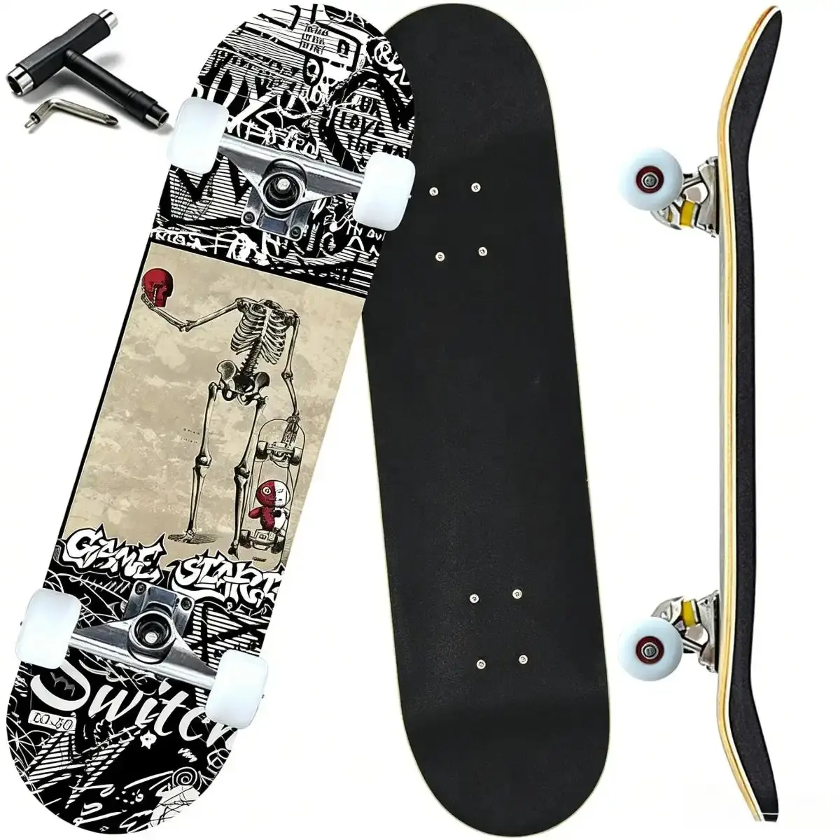 Classic Unisex Skateboard, 31"x8" 7-Layer Canadian Maple Deck, Double Kick Concave, Beginner-Friendly for Youths & Adults, Checkerboard Design
