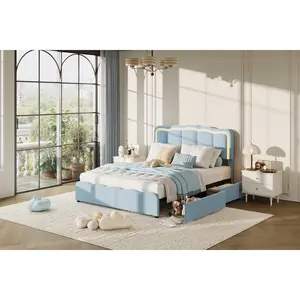 Upholstered Bed Frame with 2 Storage Drawers and LED Lights, Platform Twin Bed with Adjustable Headboard, Wooden Slats Support, No Box Spring Needed, Noise Free