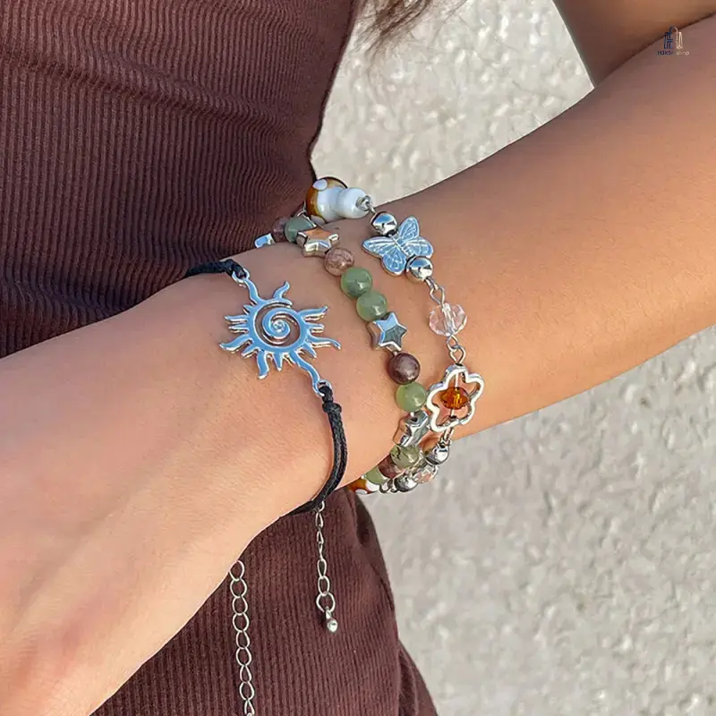 Women's Boho Ethnic Artificial Crystal Beaded Bracelet Set - Colorful Sun, Butterfly, Star, Mushroom Bead Stackable Costume Jewelry, Gifts for Women, Fashion, Beaded Bracelet Jewelry Sets