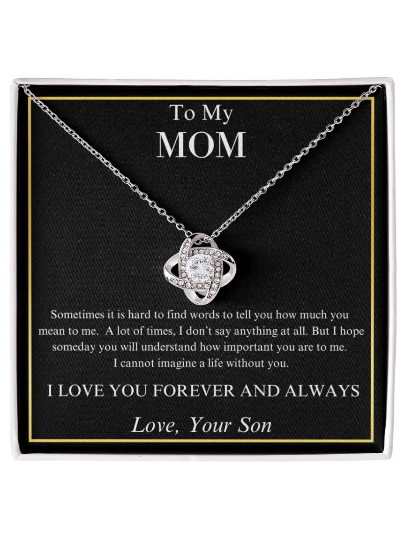 To My Mom Love Knot Necklace with Message Card and Gift Box Thank You Jewelry for Mother’s Day/Birthday/Christmas,Son To Mother Jewelry Elegant Chain Necklace