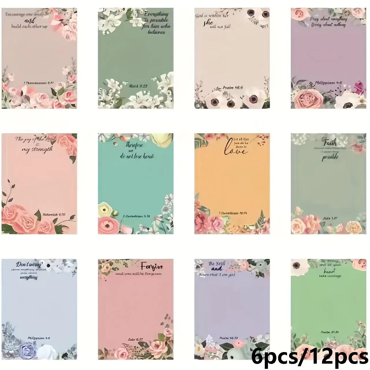 Inspirational Bible Verse Sticky Notes Set, 6/12pcs Floral Pattern Self-Adhesive Memo Pads, Christian Faith Gifts for Women, Teachers, Nurses, Adhesive Stickers, Sticker Sheets