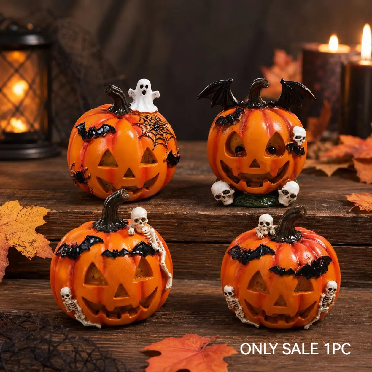 Ghost Bat Skull Spooky Pumpkin Desktop Decoration, Halloween Ornament, Festive Decoration, Kitchen & Office Decor, Perfect for Halloween, 1 Piece Set
