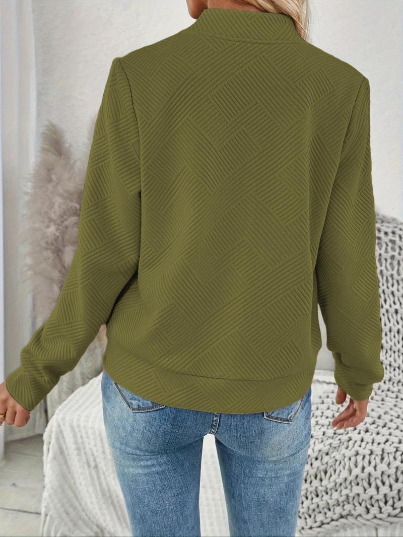 Women's Solid Textured Zip-Up Jacket, Casual Long Sleeve Outerwear for Spring & Fall, Ladies Clothes for Daily Wear, Womenswear