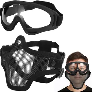 Airsoft Mask and Goggles Set Tactical Half Face Mesh Mask with Adjustable Straps Protective Goggles for Outdoor Games Paintball Cosplay Face Protection Gear