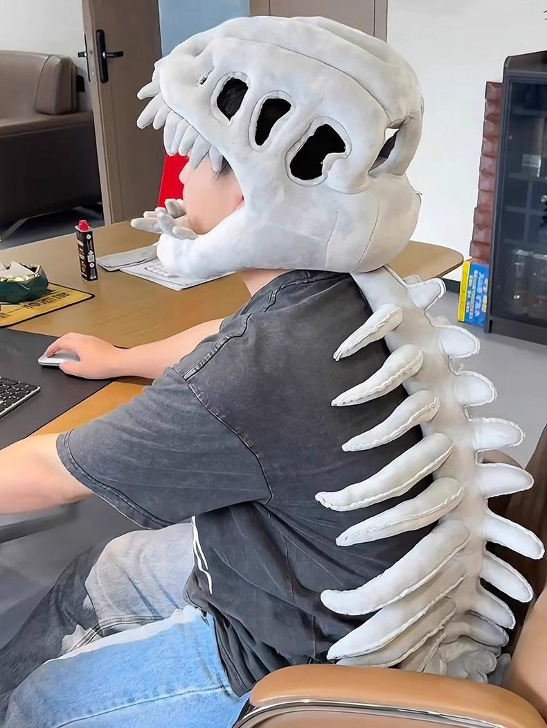 Chinese Dinosaur Skeleton Headgear Plush Toy Hat Prop Cosplay Children Adult Doll Birthday Gift
