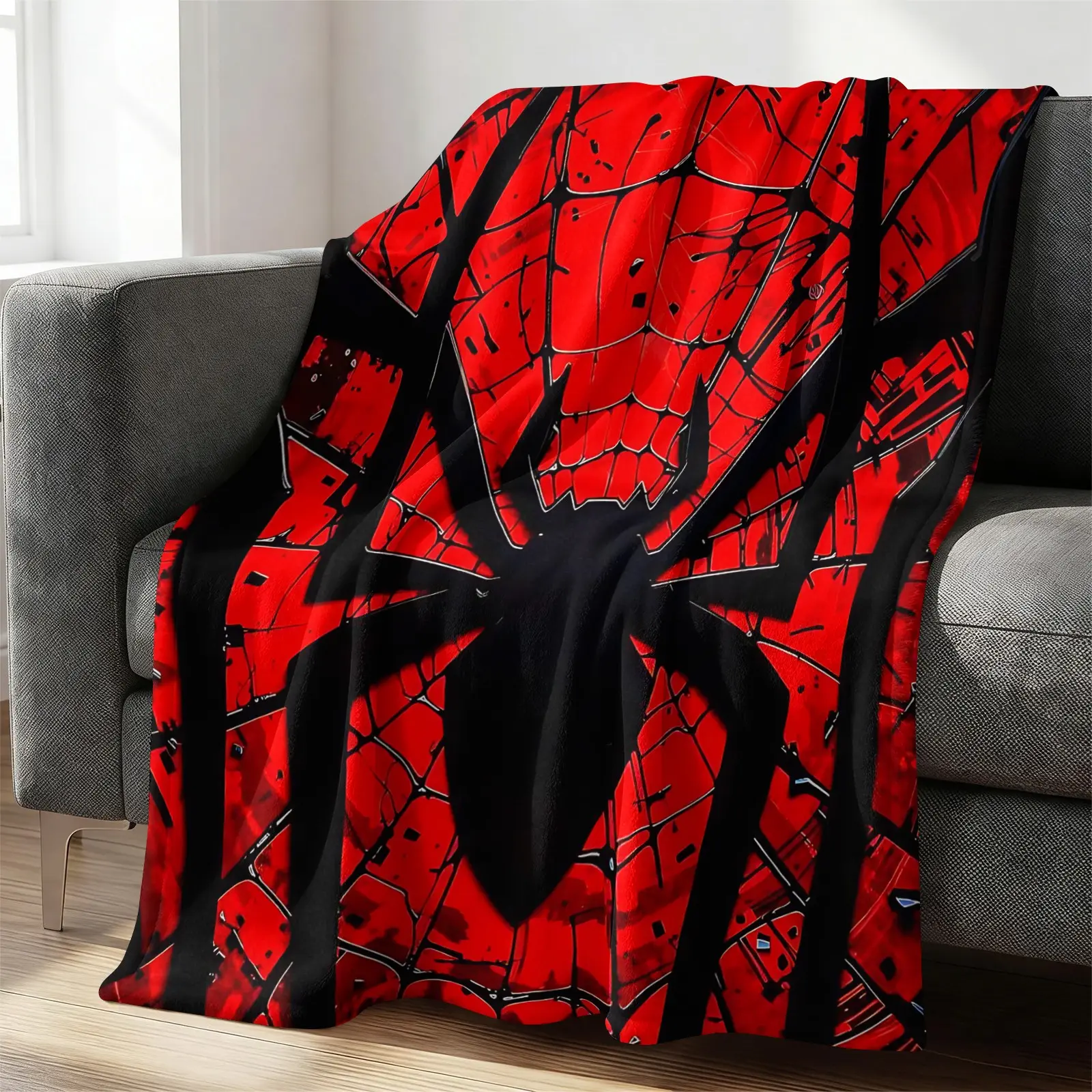 Spider Flannel Throw Blanket, Soft Warm Decorative Blanket, Trendy Gift Blanket, Ideal Birthday Holiday Present for Teen Boys Kids, Cozy Portable Blanket for Sofa Couch Bed Travel