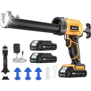 , with 2x 2000mAh Batteries, 9Pcs Caulking Tools, 4 Speeds, LED Light, 10OZ Battery Gun for Filling, Sealing (Yellow)