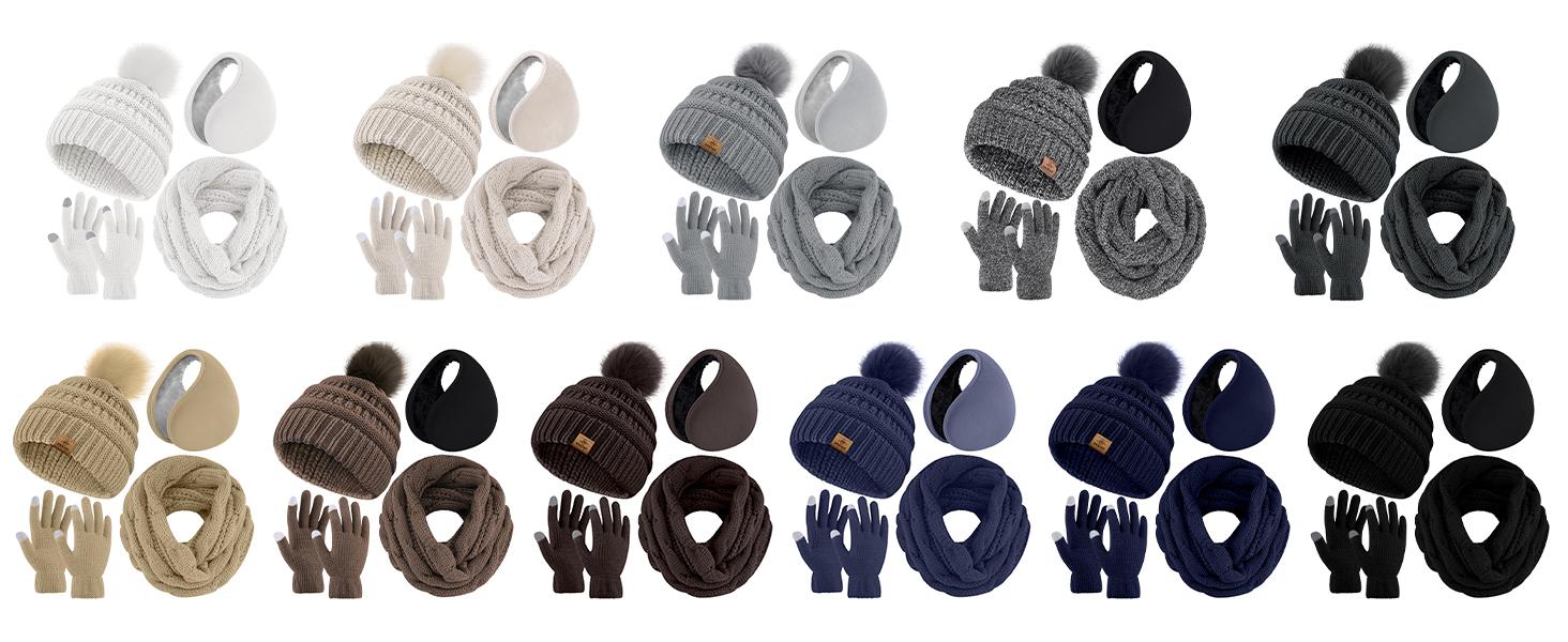 Adults' Knitted Beanie, Scarf & Touch Screen Gloves Winter Warm Set - Christmas, Cycling, Skiing Mobile Phone Accessory Compatible Cold Weather Gear