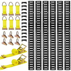 VEVOR E-Track Tie-Down Rail Kit, 6 Pack 5 ft E Track Rails, 26 Pcs Includes 2 Ratchet Straps 6 O-Rings 6 Tie-Offs with D-Ring 12 End Caps, Fit for Garages Vans Trailers Motorcycles