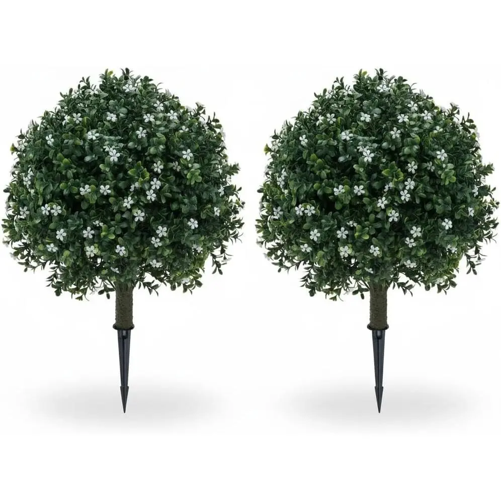 2-Pack UV-Resistant Faux Boxwood Topiary – Artificial Evergreen Cypress & Pine Shrubs with Ground Spike, Indoor/Outdoor Garden & Porch Decor