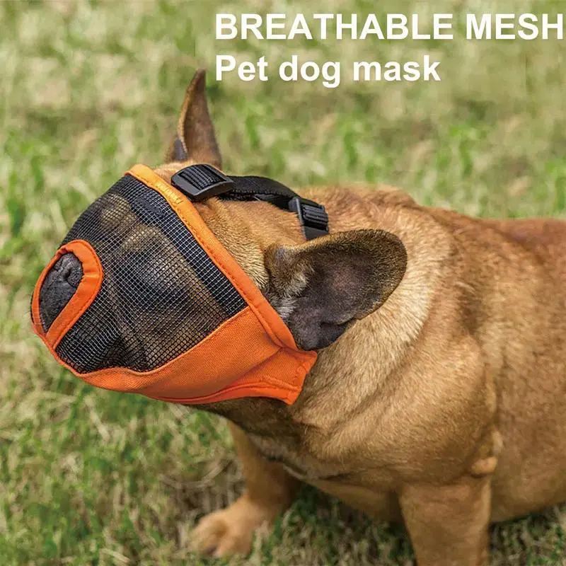 AtorseTM 1pc 100g PVC Adjustable Ribbon Dog Muzzle, Soft & Comfortable Breathable Mesh Mask with Gray Eye Hole for French/English Bulldogs, Prevents Barking, Anti-Bite/Anti-Lick, Aids Behavior Training, Avoids Injuries, Avoid Injuries, Adjustable Size, So