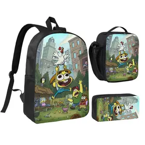 Big City Greens Laptop Backpack 3 Piece Set with Lunch Box And Pencil Case, 3D Printed Lightweight High-capacity Bookbag Fashion Bento Backpack