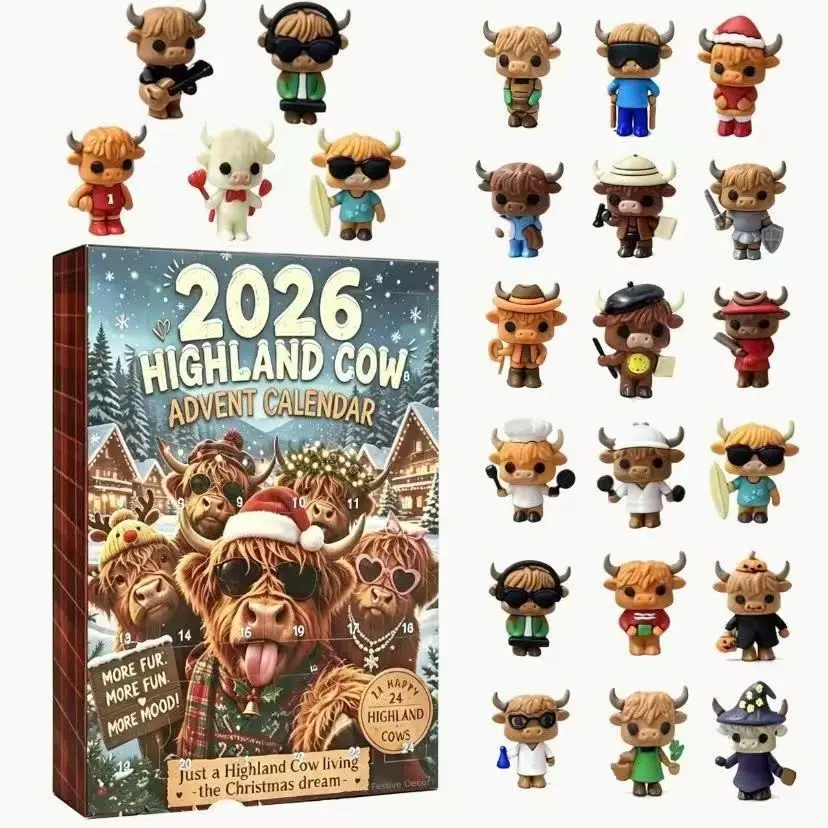 3D Graphic Design 2026 Christmas CountdownCalendar, 24 Collectible Mini Cows, ScottishTheme, Daily Cow-Shaped Display, Christmas Decoration