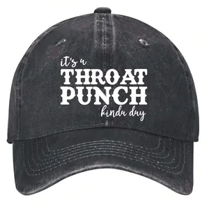 1Hats Throat Punch Kinda Day Humorous Print Vintage Washed Baseball Cap - Retro Casual Cap with Throat Punch Text, Lightweight Suitable for Casual Attire, Machine Washable for Throat Punch Fans