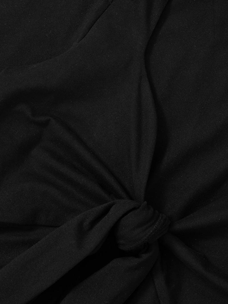 Women's Solid Knot Front Split Hem Tee, Casual Long Sleeve Sweetheart Neck T-Shirt for Fall, Women's Clothing for Daily Wear