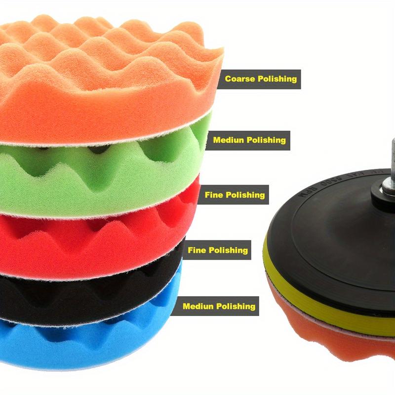 8Pcs 3/5/7 inch Car Polishing Pad Kit, Sponge and Wool Polishing Pad Set with Drill Adapter, Car Buffer Polisher Drill Buffing Kit for Polishing, Waxing, Sealing Glaze