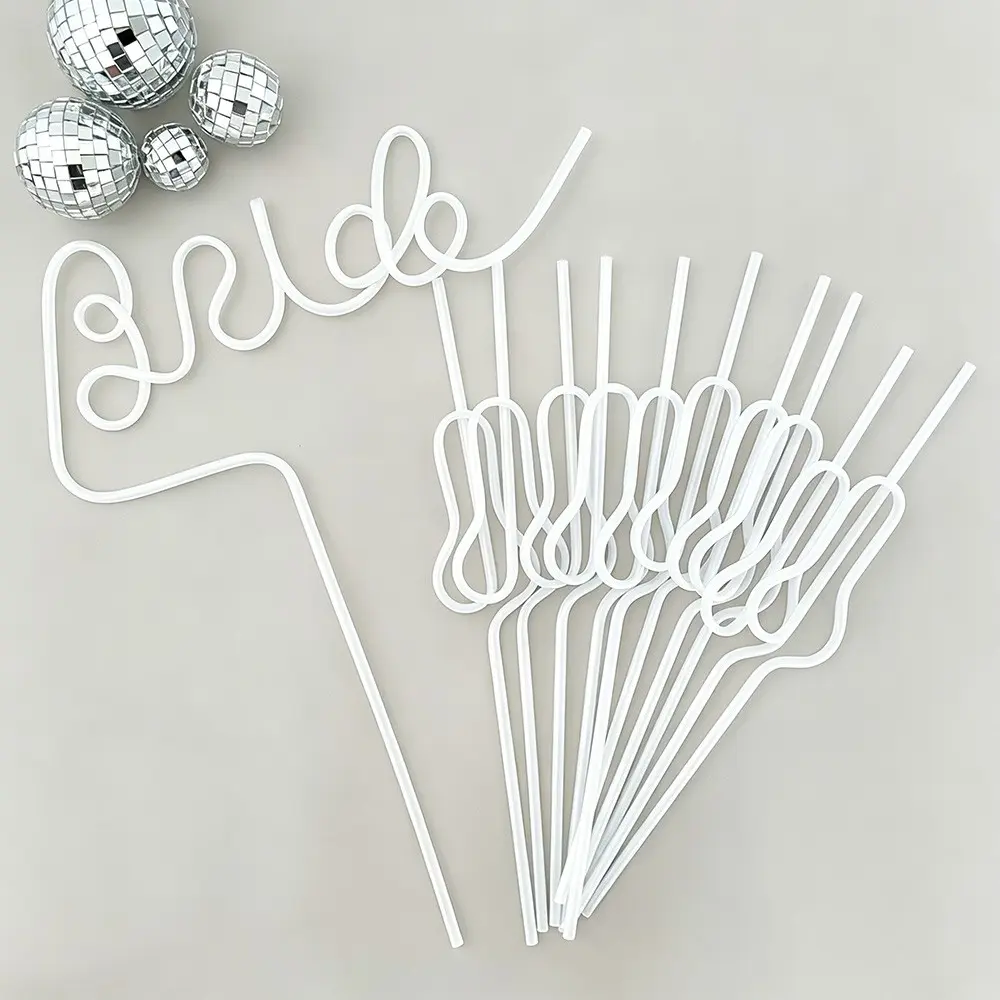 1 piece white Bride Straw and 10 pieces white straws set Camp beach pool disco cowgirl Bachelorette hen do Party Bridal Shower Bach Weekend Girls Trip wedding Decoration Future Mrs Bride To Be Bridesmaid maid of honor guest welcome Gift