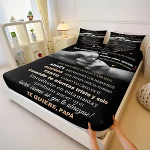 Dad to Son Handshake Spanish Love Letter Fitted Sheet, Inspirational Quote Mattress Cover, Deep Pocket Sentimental Bedding Gift