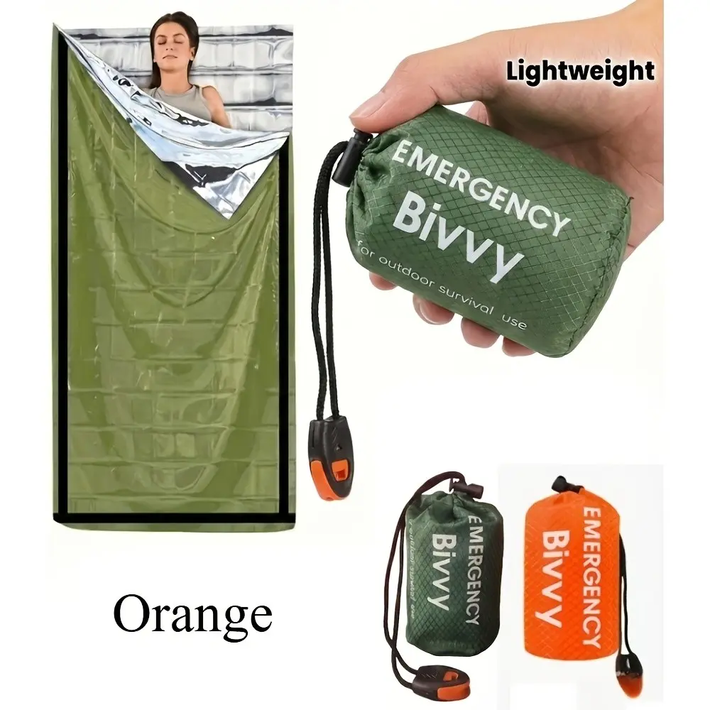 3-Piece Car Emergency Sleeping Bag Set, Includes Sleeping Bag, Compression Bag, Whistle, Insulated Polyester Film Blanket, Outdoor Camping Gear