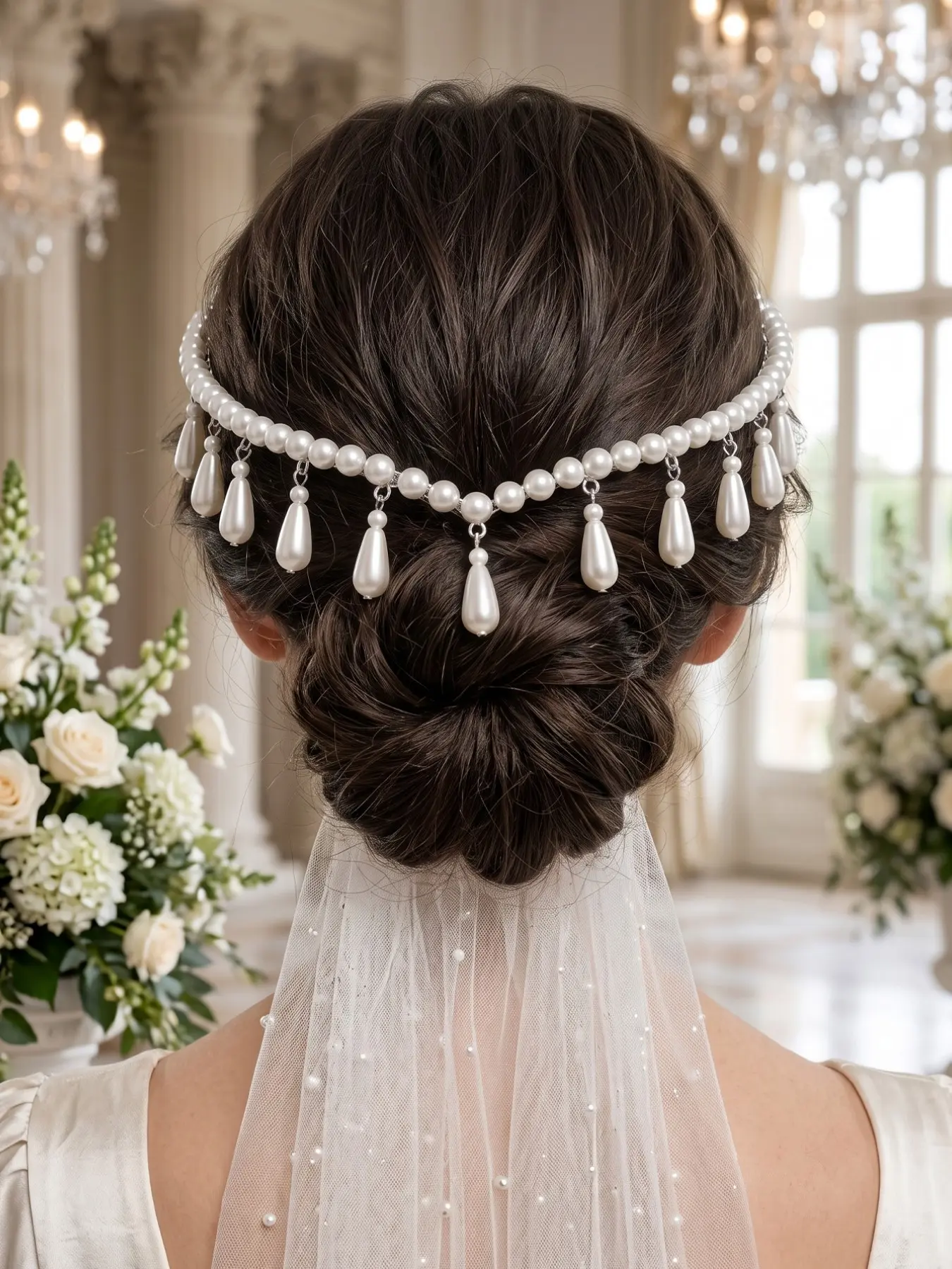 Vintage Fairy Artificial Pearl Bride Hair Crown, Rapunzel Crown, Baroque Teardrop Fringe Headband, Elegant Courtly Style Headpiece, Sweet Forest Party Accessory