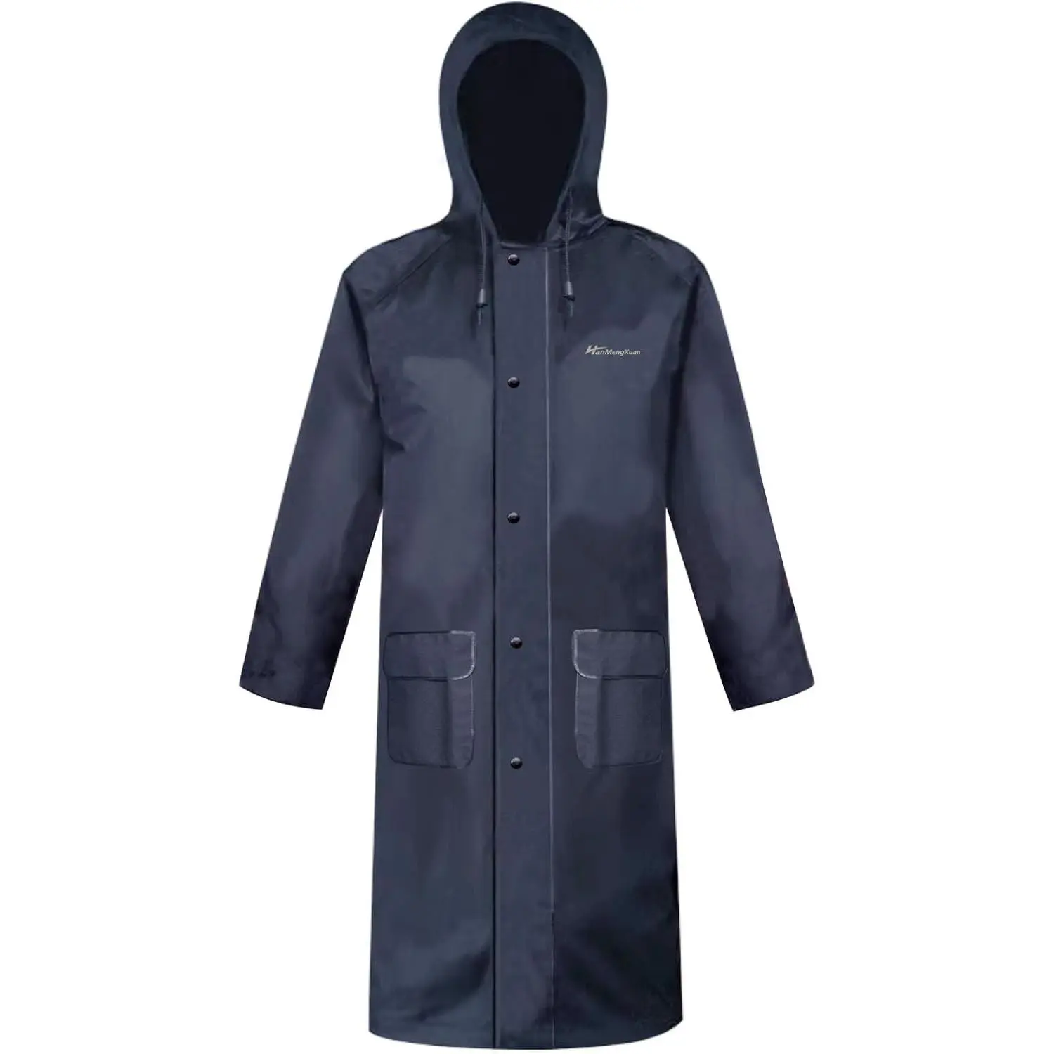 Men's Long Hooded Waterproof Raincoat - Long Coat for Work, Outdoor Use