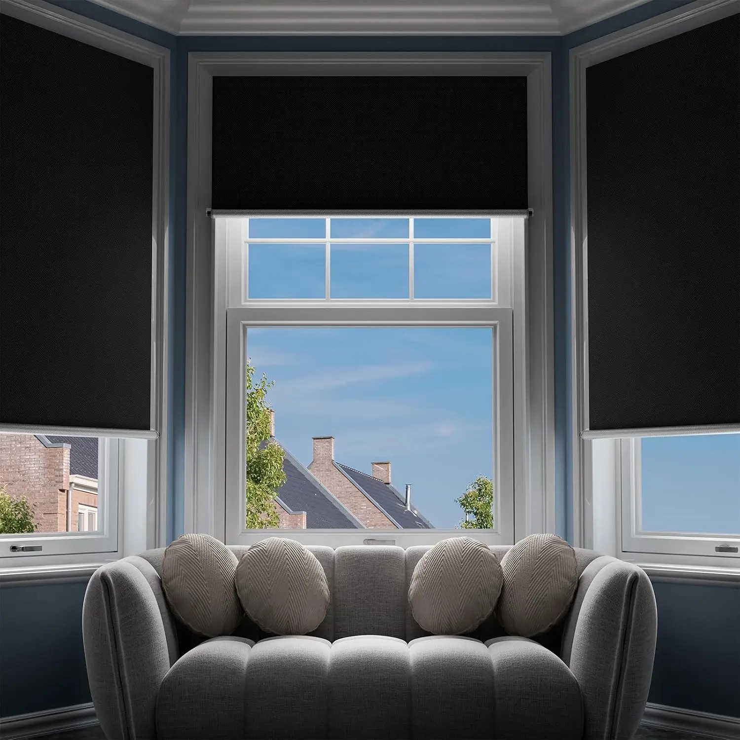 34x84" Black Cordless Polyester Blackout Roller Blinds, Blinds for Indoor Windows, Light Blocking Curtains, Window Heat Blocker, Heat-Resistant Door Cover
