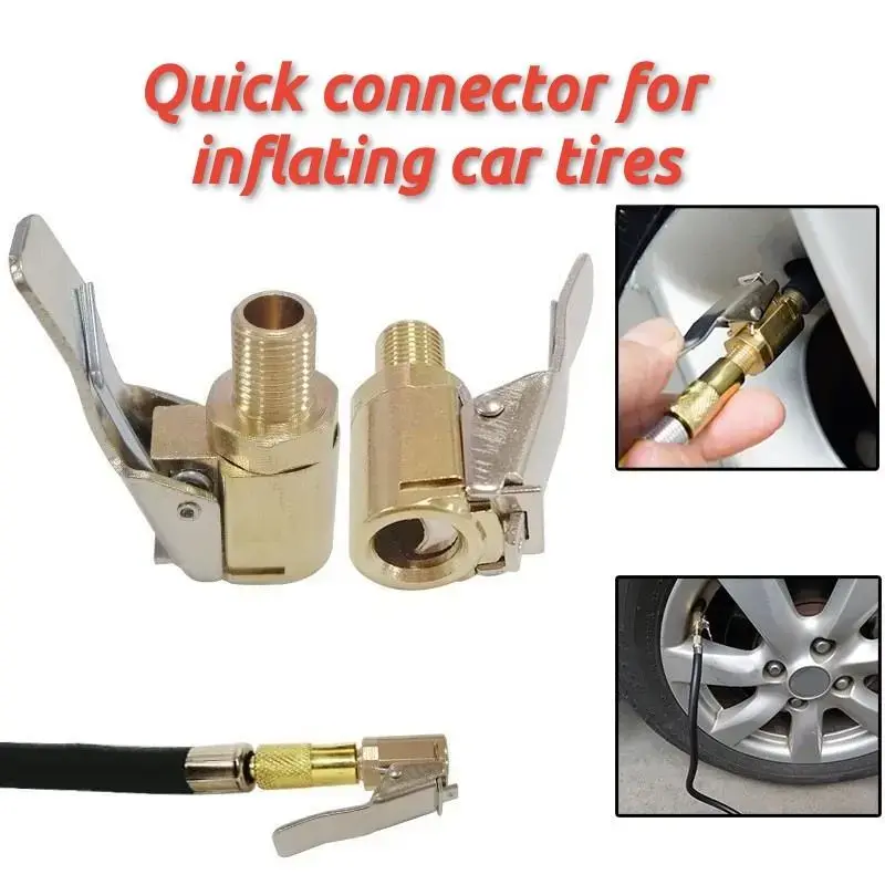 Tire Air Chuck with Clip Adapter, Brass Locking Auto Inflator Hose Nozzle, Universal Fit for All Vehicles - Practical Party Balloon Pump Connector & Men's Gift Favor