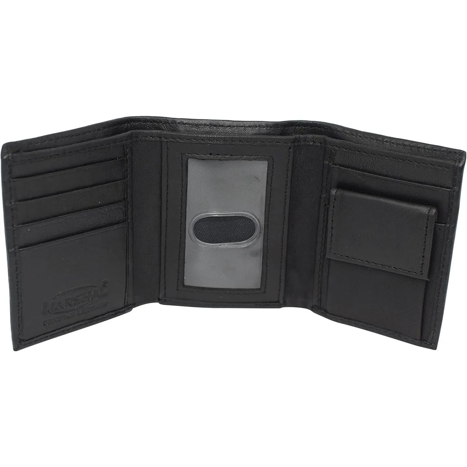 Genuine Leather Kids Slim Compact ID and Coin Pocket Trifold Boys Wallet Black