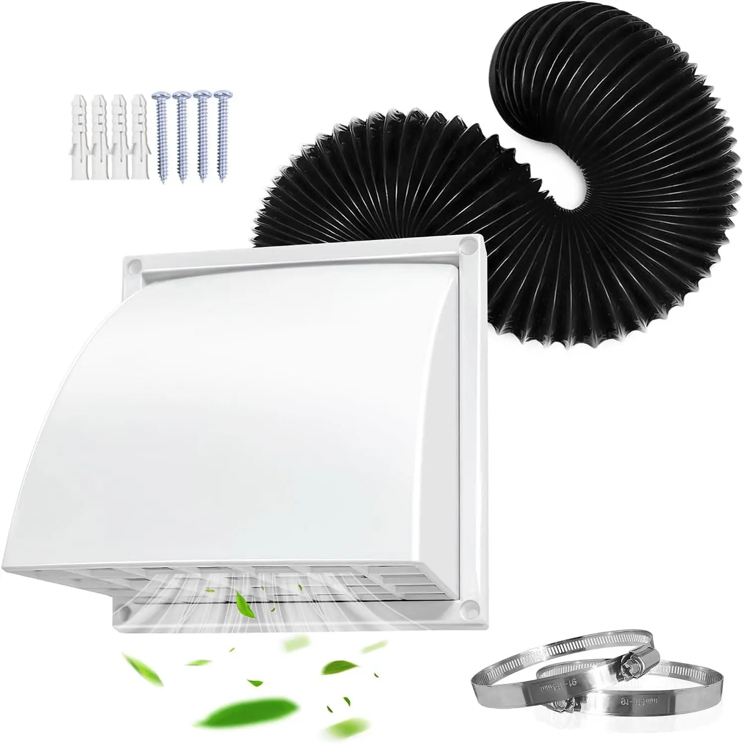 GJANSH 4In Dryer Vent Cover Outside with Hose (4In*8Ft) and 2 Clamps, Upgrade Flexible Aluminum Vent Duct, Heat-resistant Dryer Vent Connection Kit for Wall Exhaust Vent, RV or Warm House Air Circulation