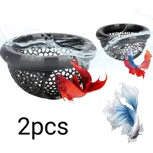 2pcs Floating Dragon Fish Hammock And Cave Hideout, Aquarium Decorations, Multifunctional Feeder, Safe Resting Bed, Suitable for Dragon Fish, Shrimp And Small Fish (Black), Without Battery