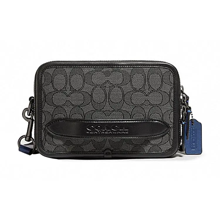Coach Charter Logo-Embossed Small Square Crossbody Bag for Men, Calfskin and Canvas Verifiable, with credentials and supporting global authentication