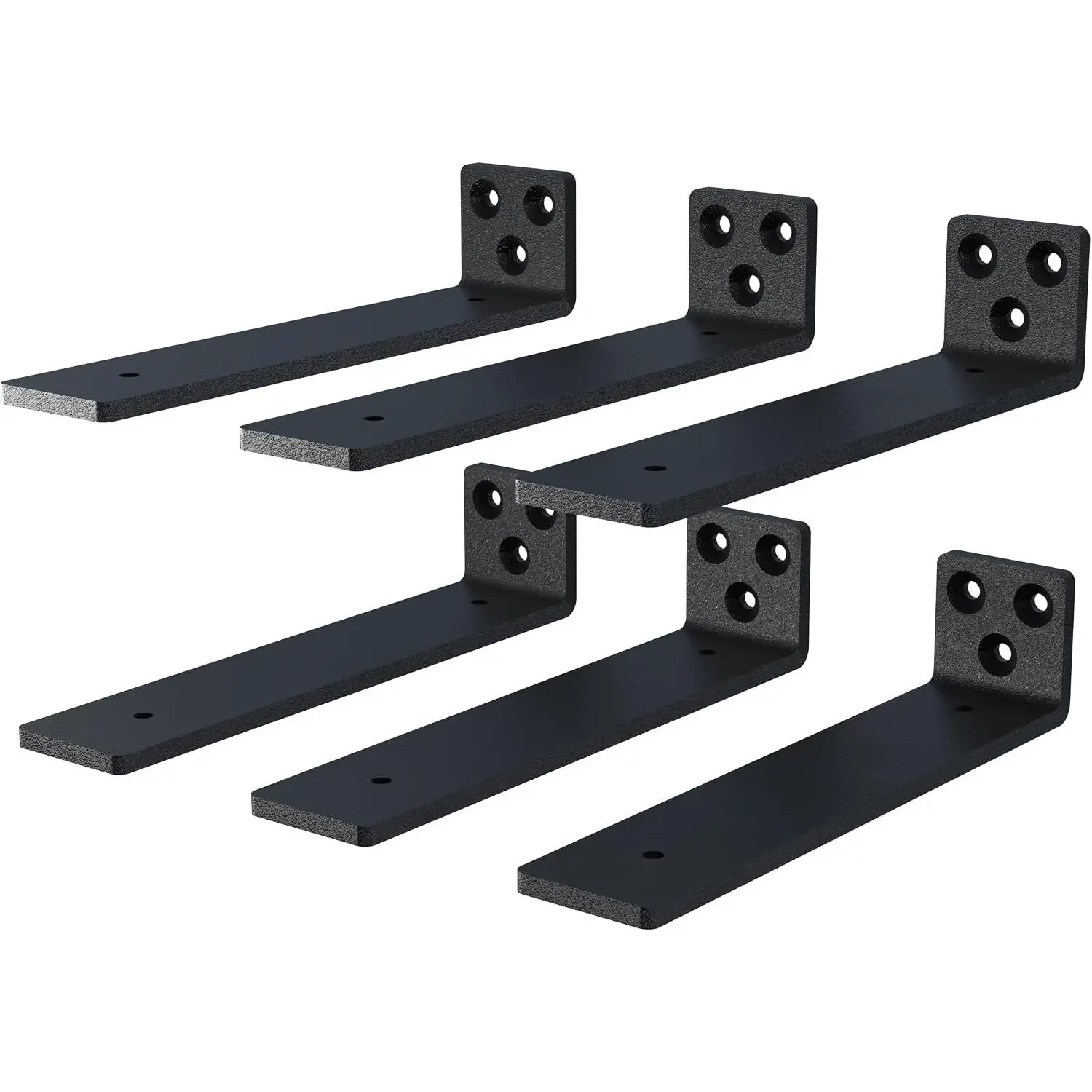 NEODROP 6 Inch Heavy Duty Hidden Floating Shelf Brackets, 6 Pack Black Powder Coated Steel Brackets for Wall, Mantel, Bookshelves