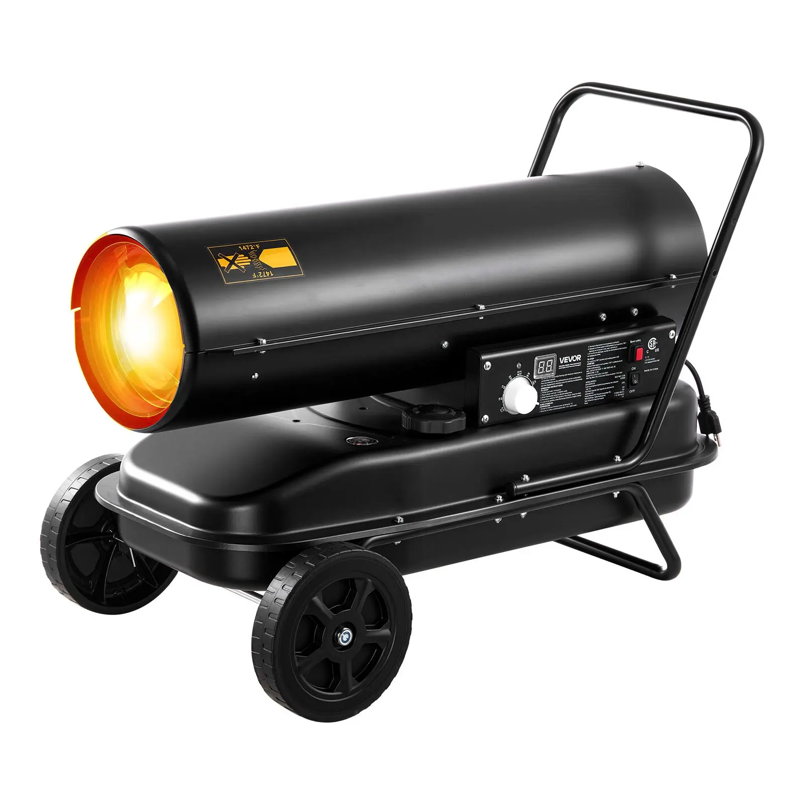 VEVOR 125000 BTU Forced Air Kerosene Diesel Heater, Portable Torpedo Space Heater with Wheels Adjustable Temp, Blower-Type for Jobsite/Garage/Warehouse/Workshop Construction/Outdoor Heating, Black