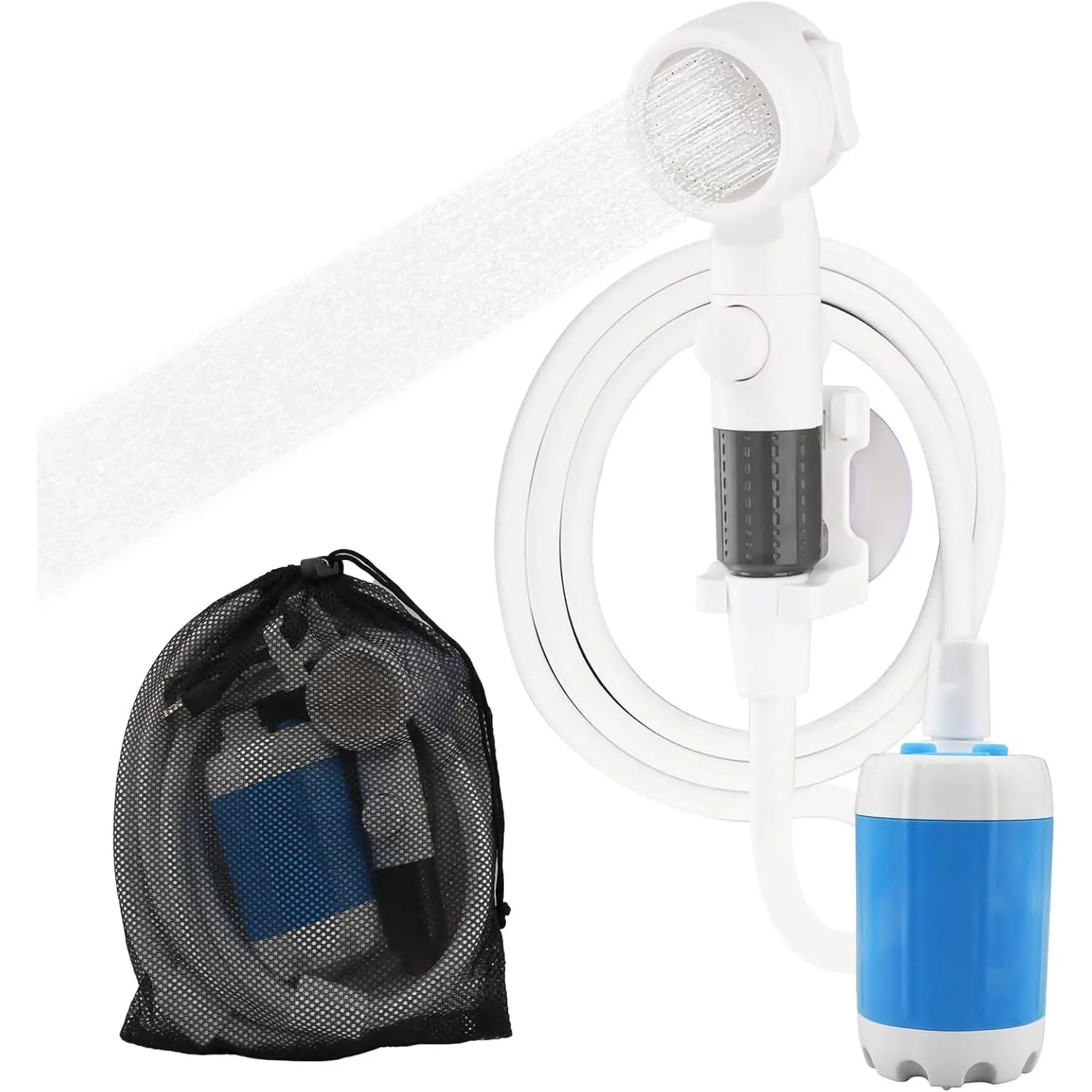 Outdoor Shower & Portable Rinse Kit, 10-Piece Portable Camping Shower with USB Rechargeable Pump, Hose and Multi-Spray Showerhead, Pumps Water from Bucket for Camping, Travel, Pet Bath, Plant Watering