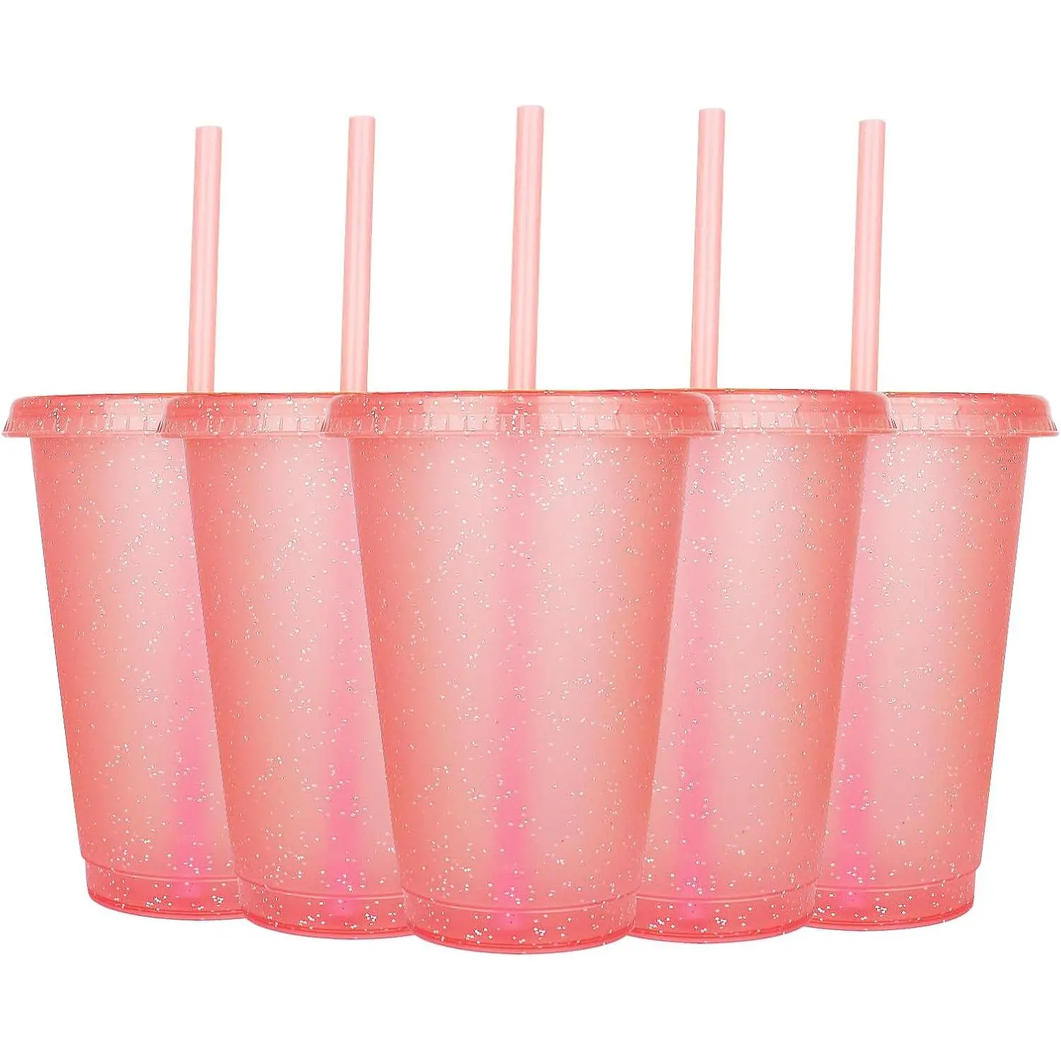 Tumbler with Straw and Lid,Water Bottle Iced Coffee Travel Mug Cup, Plastic Cups, for Parties,Birthdays,16oz-5 Pack ()