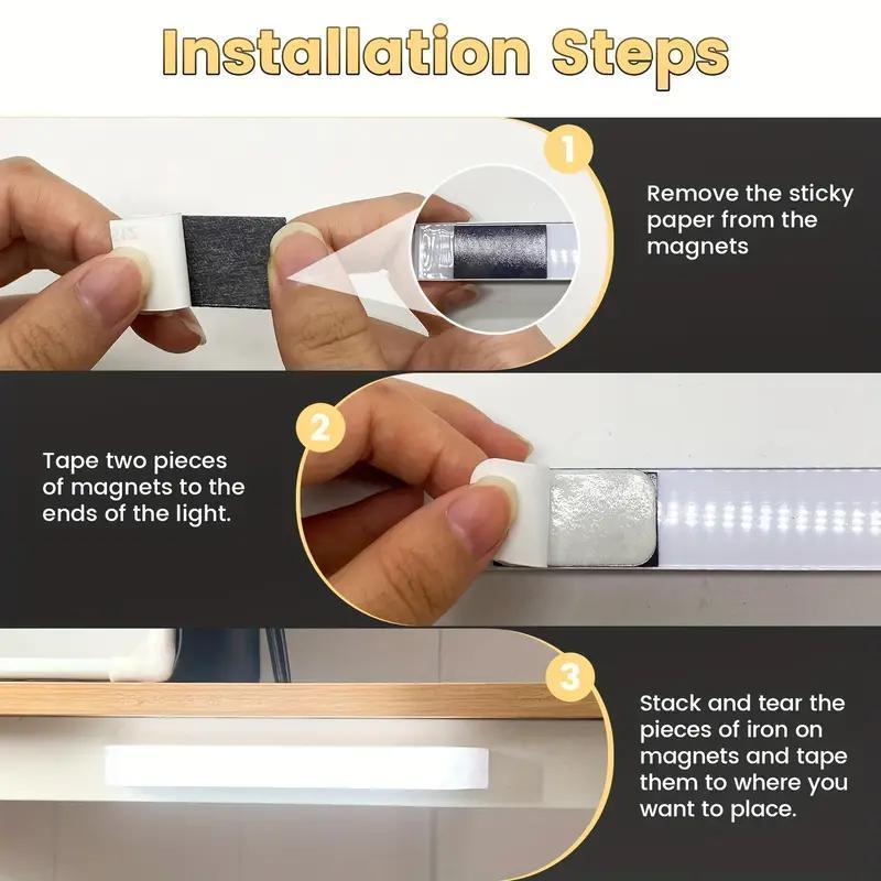 6-Piece LED Motion Sensor Strip Light, USB Rechargeable Adjustable Indoor Lighting, Ideal for Closet, Cabinet, Kitchen, Desk, Nightlight, Hallway, Stairs, Closet Lights