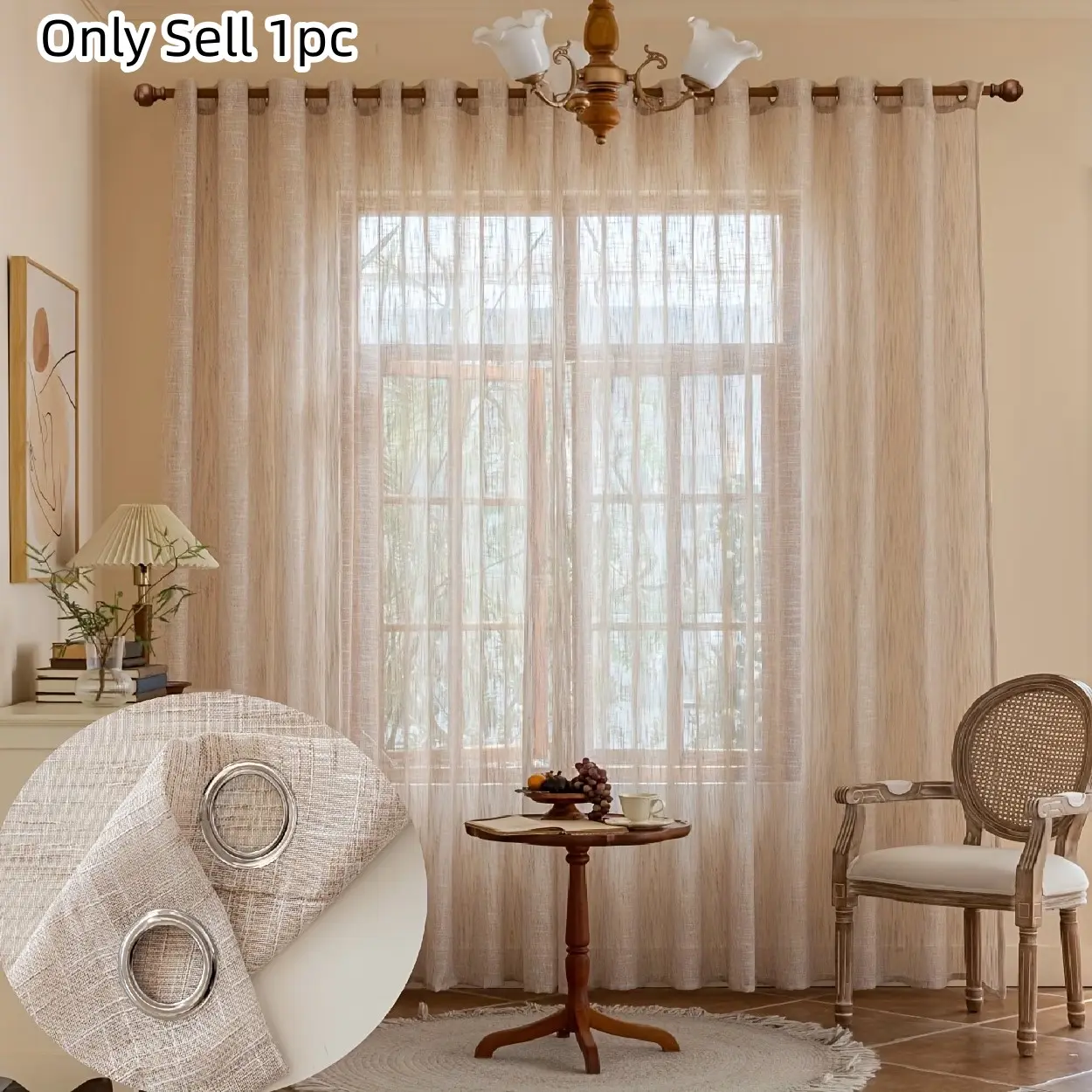 1pc Modern Classic Minimalist Rainbow Hemp Sheer Drapes, Translucent Living Room Bedroom Study Balcony Home Decor Curtains, Curtain For Windows, Multiple Sizes