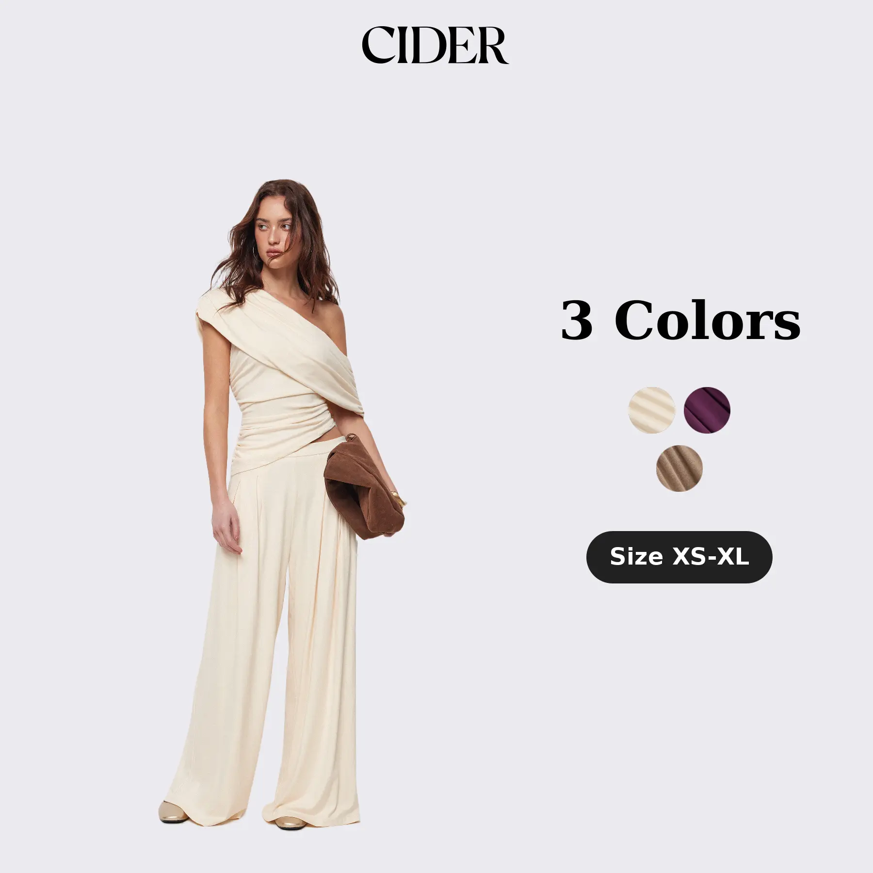 Cider 2-Piece Set Asymmetrical Neck Ruched Top & Mid Rise Wide Leg Trousers Set Summer SummerWins SummerFinds