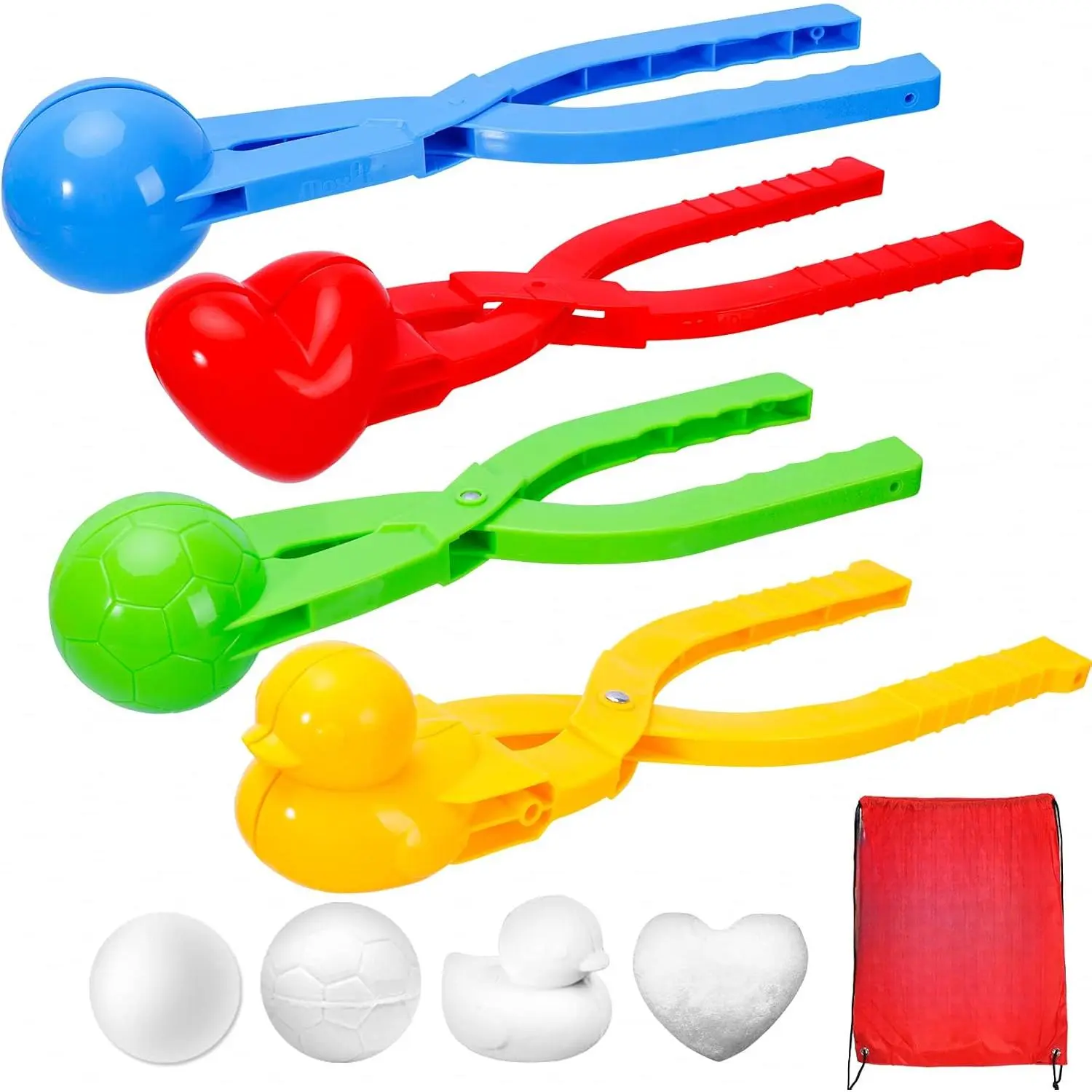 4 Pack Snowball Maker Snow Ball Toys Games with Handle  Kids Outdoor Indoor Winter Snowball Fight Maker Tool Clip with Drawstring Bag New model