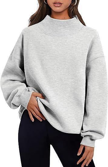 Women's Oversized Turtleneck Sweatshirt Long Sleeve Pullover Grey Cute FallFreshness TikTokShopBlackFriday CyberMonday Comfortable Relaxed Fit Cotton