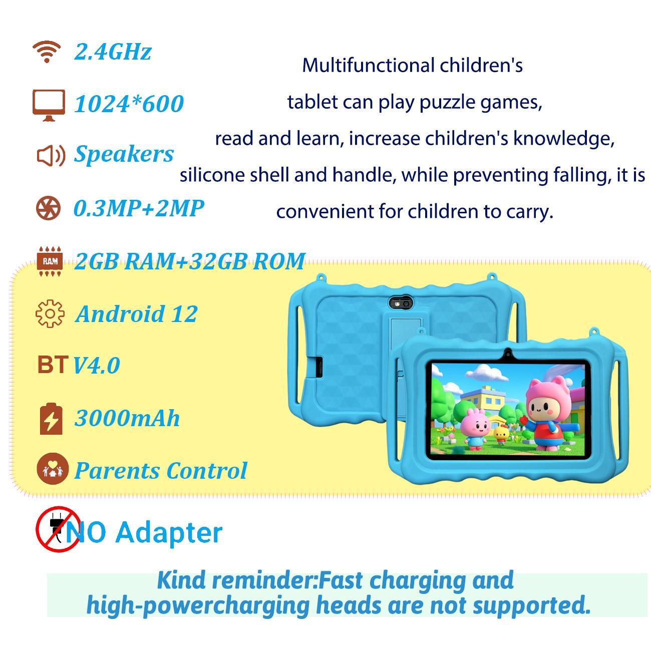7 Inch Android Tablet, Parental Control Tablet with Silicone Case, Multifunctional Tablet for Education & Entertainment