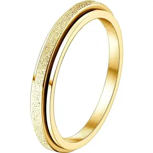 Trendy Fidget Rings for Women Men -2 4mm Titanium Steel Spinner Ring for Anxiety Stress Relief Glitter Sandblast Spinning Figit Anxiety Jewelry for Women Gifts, Promise Ring, Stackable Rings,summeroutfits,vacationoutfits,beachoutfits