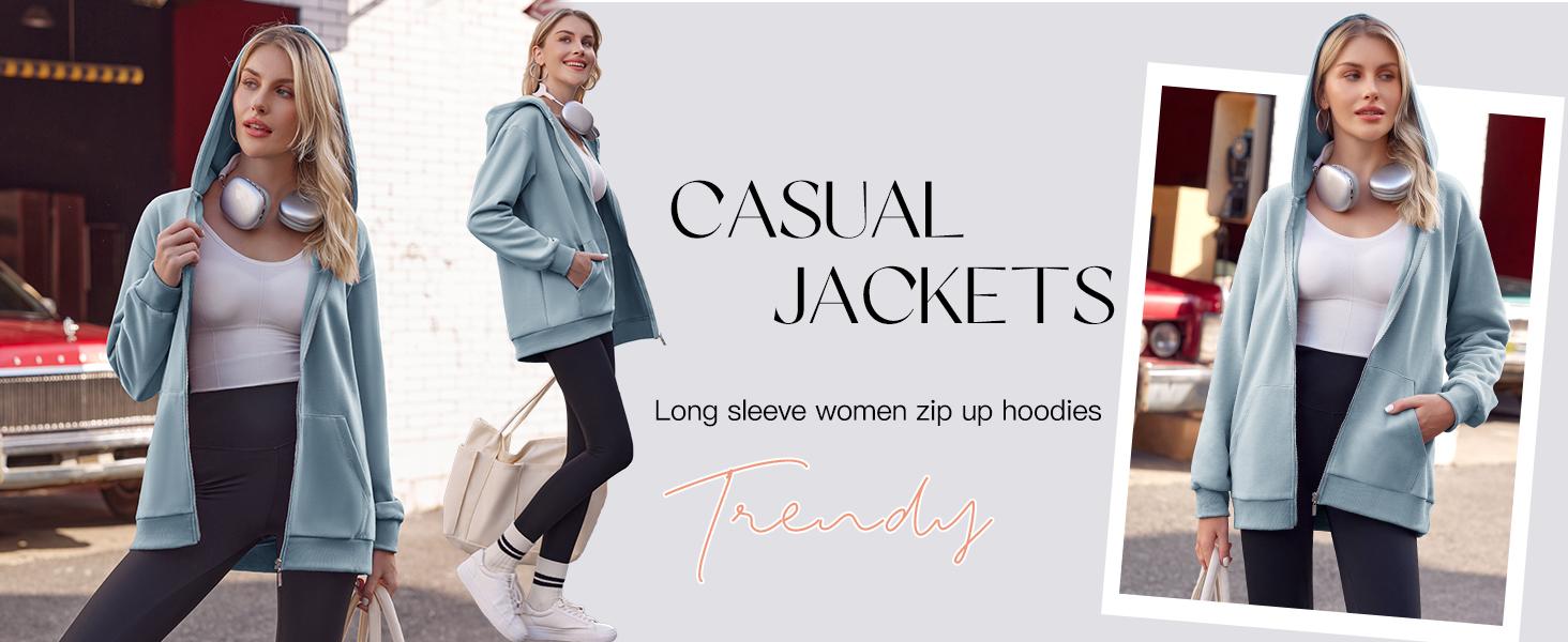 Yousify Women Casual Full Zip Up Plush Hoodie Comfy Loose Solid Sweatshirt Long Sleeve Jacket with Pockets