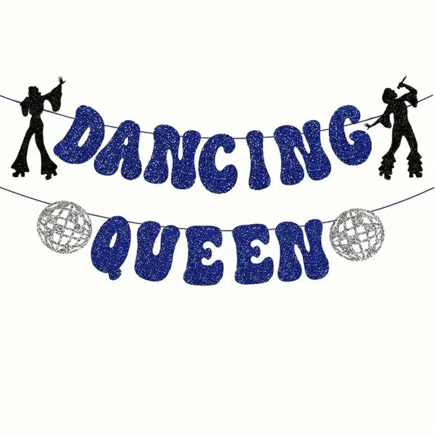 Glitter Disco Ball Banner, Dance Queen Party Garland with 5M/196.85Inch String, Bachelorette Bridal Shower Birthday Wedding Festival Disco Theme Party Decor Supplies