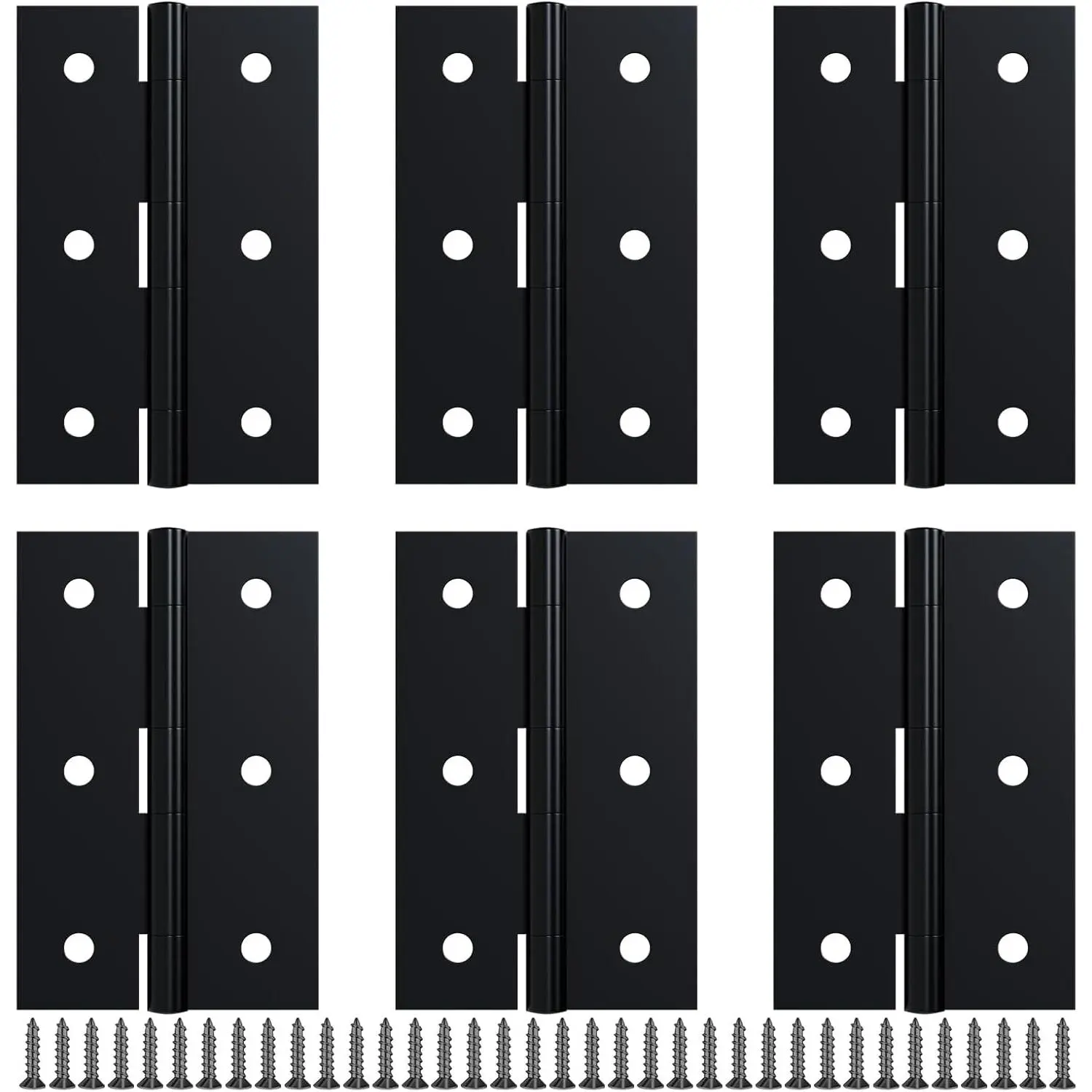 6 Pack 2.5” Black Door Hinge with Screws for Door, Cabinet, DIY Project | Heavy-Duty, Rust-Proof, Easy Installation, Multi-USE