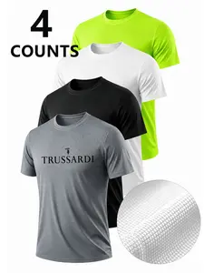 4-Pack Short Sleeve T-Shirts for Gym Training, Running, Outdoor Cycling, Geometric Arrow Print, Breathable Quick-Dry Mesh Fabric, Unisex