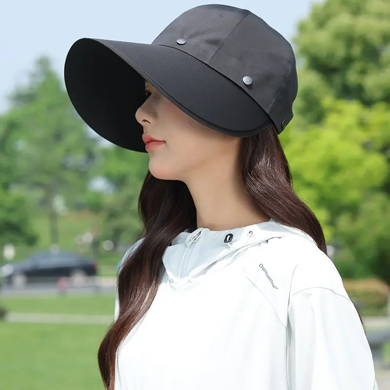 Full face sun protection large brim black rubber fisherman hat for women summer outdoor travel uv protection duck tongue sun protection hat